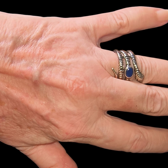 Lapis & 925 Sterling Silver Coiled Snake Ring - Picture 6 of 9